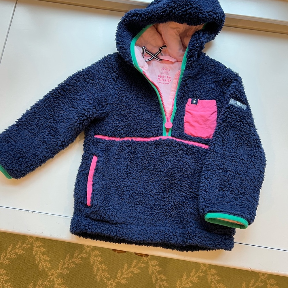 Joules Kids Fleece Hoodie - Navy and Pink